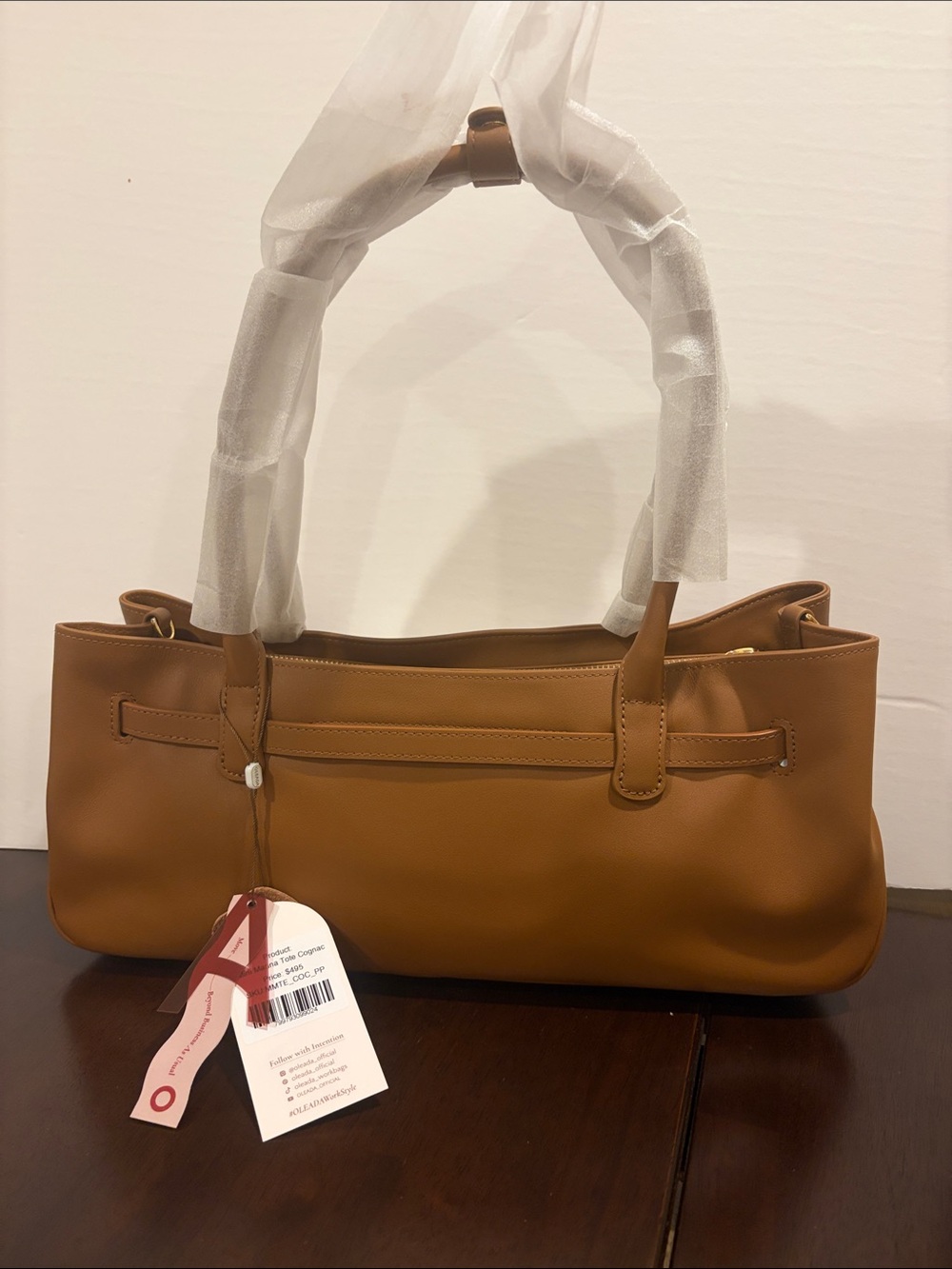 Classic Tan Leather Shoulder Bag with Double Handles
